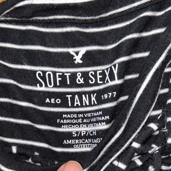 A&E Soft Sexy Tank Top Elegant Black and White‎ Striped Lace up front v size s - Picture 4 of 7